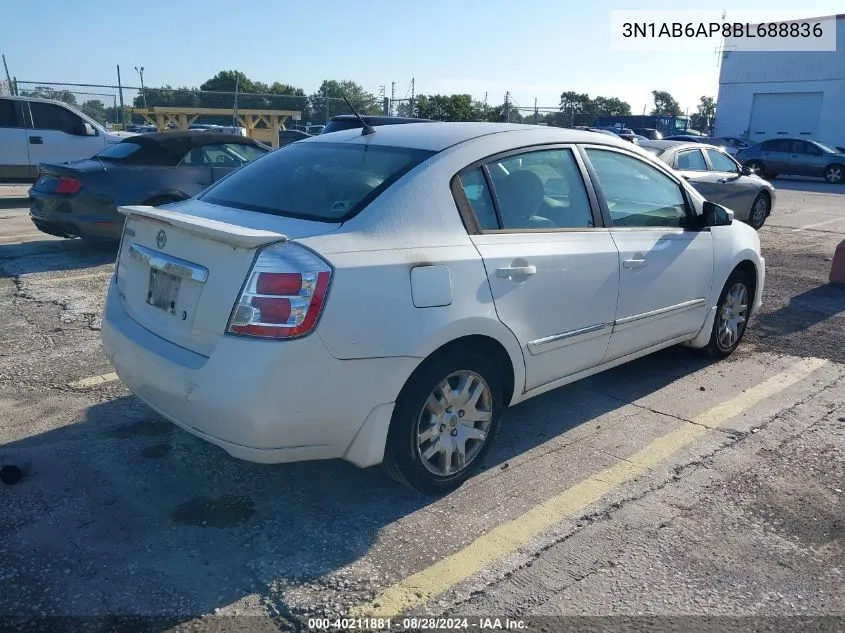 2011 Nissan Sentra 2.0S VIN: 3N1AB6AP8BL688836 Lot: 40211881