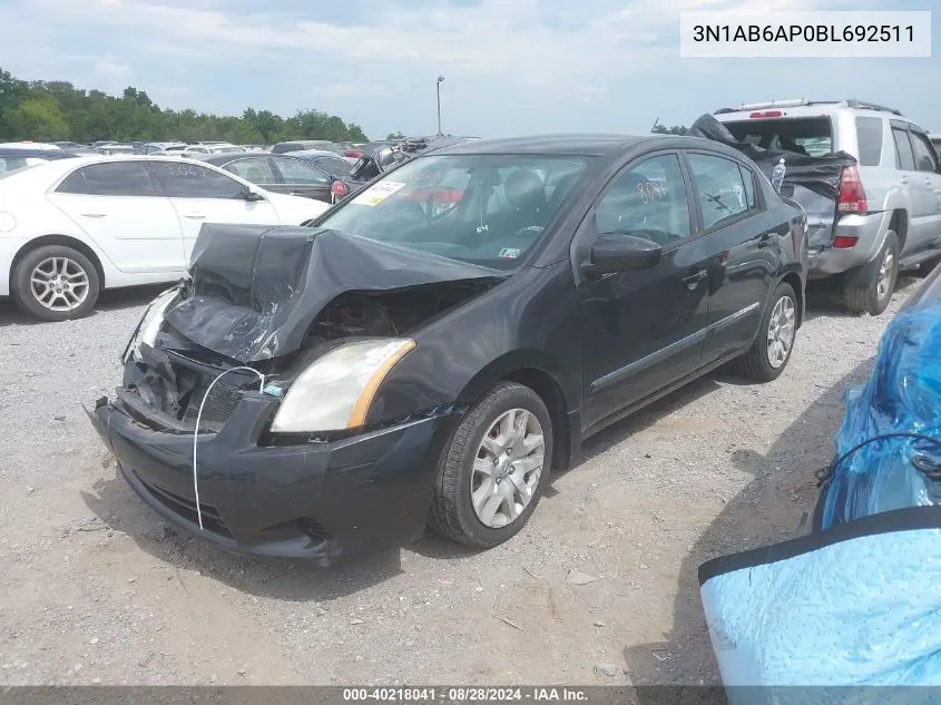 2011 Nissan Sentra 2.0S VIN: 3N1AB6AP0BL692511 Lot: 40218041