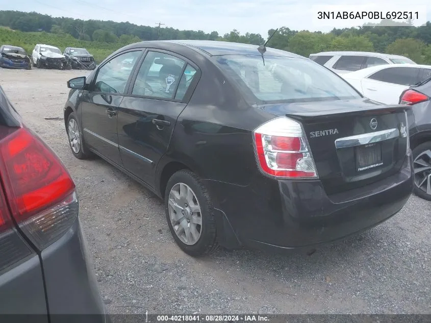 2011 Nissan Sentra 2.0S VIN: 3N1AB6AP0BL692511 Lot: 40218041