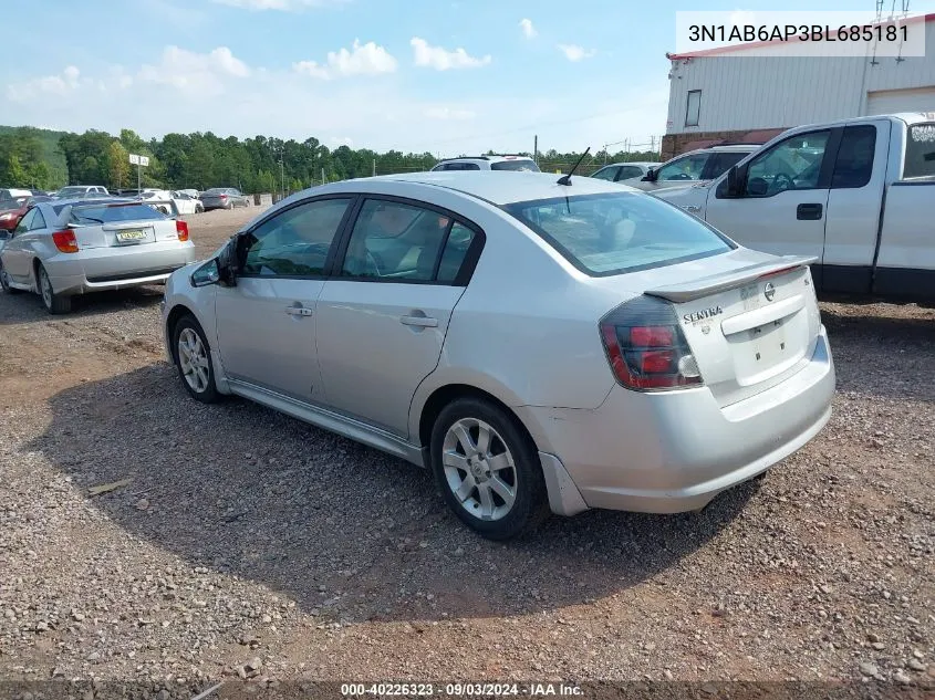 2011 Nissan Sentra 2.0Sr VIN: 3N1AB6AP3BL685181 Lot: 40226323