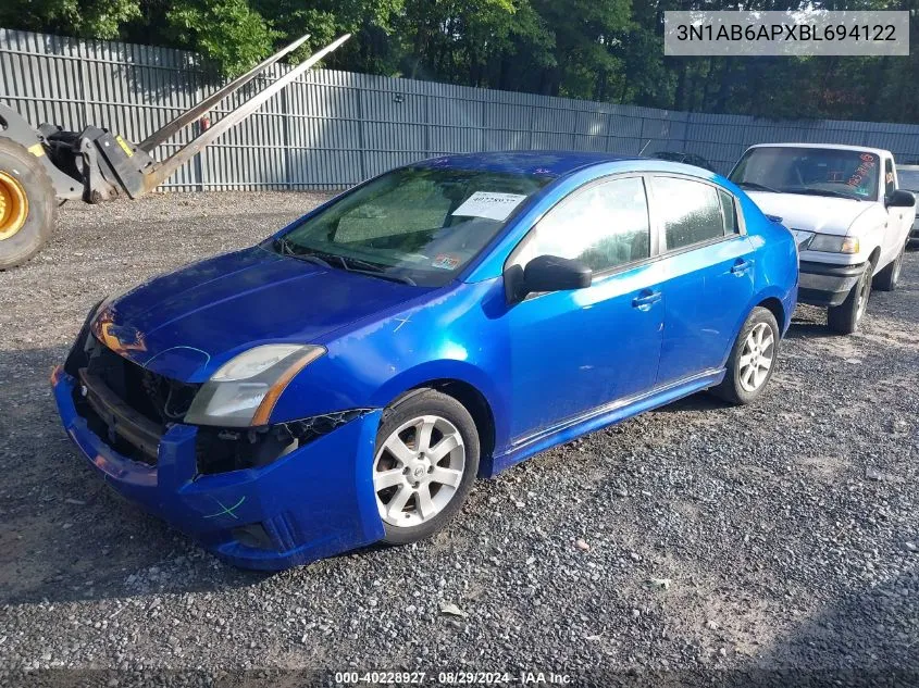 2011 Nissan Sentra 2.0Sr VIN: 3N1AB6APXBL694122 Lot: 40228927