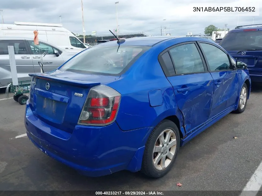 2011 Nissan Sentra 2.0Sr VIN: 3N1AB6AP5BL706452 Lot: 40233217