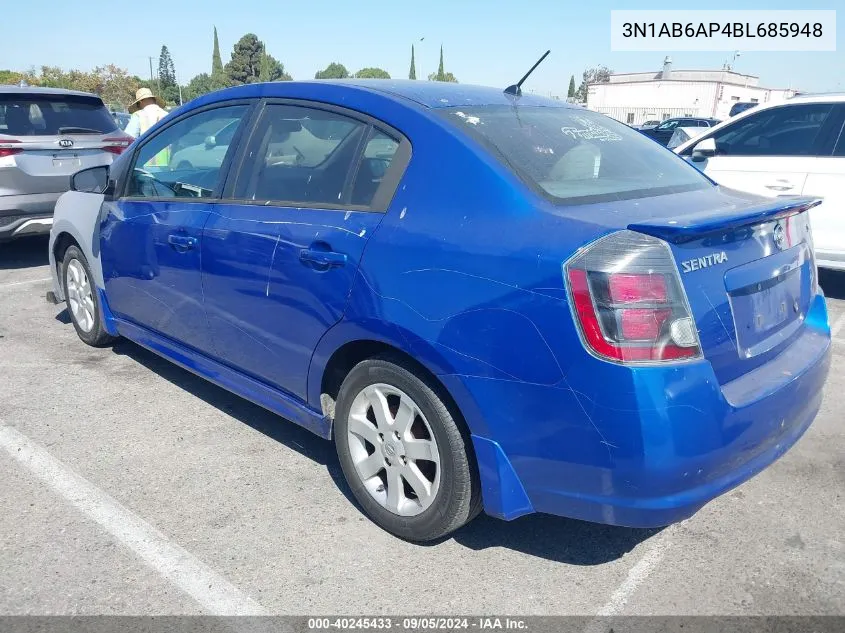 2011 Nissan Sentra 2.0Sr VIN: 3N1AB6AP4BL685948 Lot: 40245433