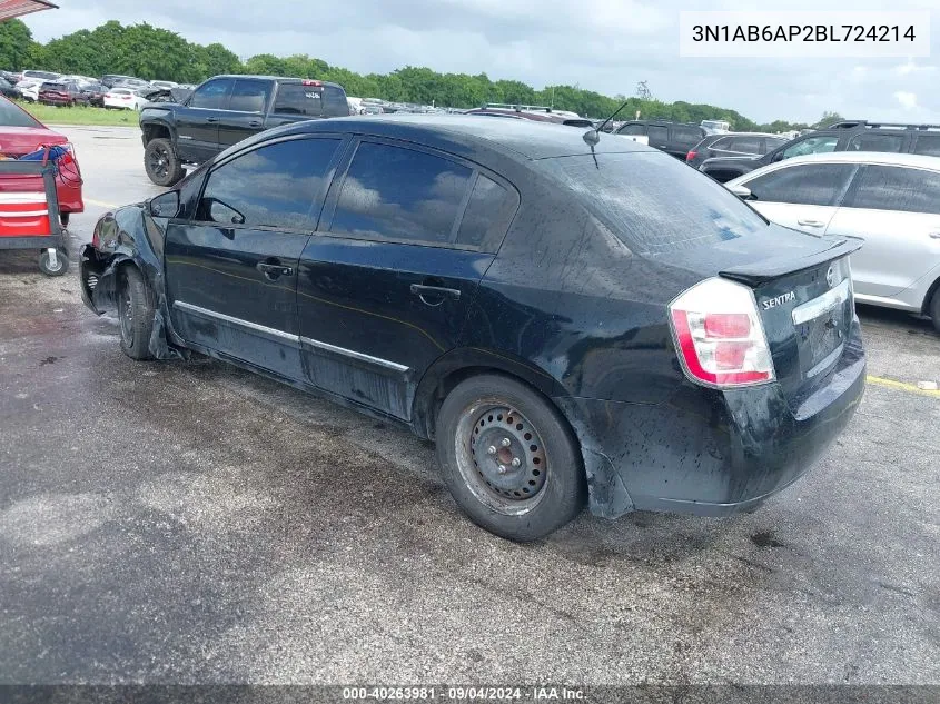 2011 Nissan Sentra 2.0/2.0S/Sr/2.0Sl VIN: 3N1AB6AP2BL724214 Lot: 40263981