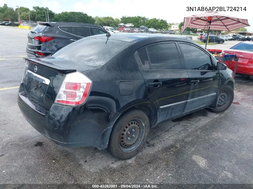 2011 Nissan Sentra 2.0/2.0S/Sr/2.0Sl VIN: 3N1AB6AP2BL724214 Lot: 40263981