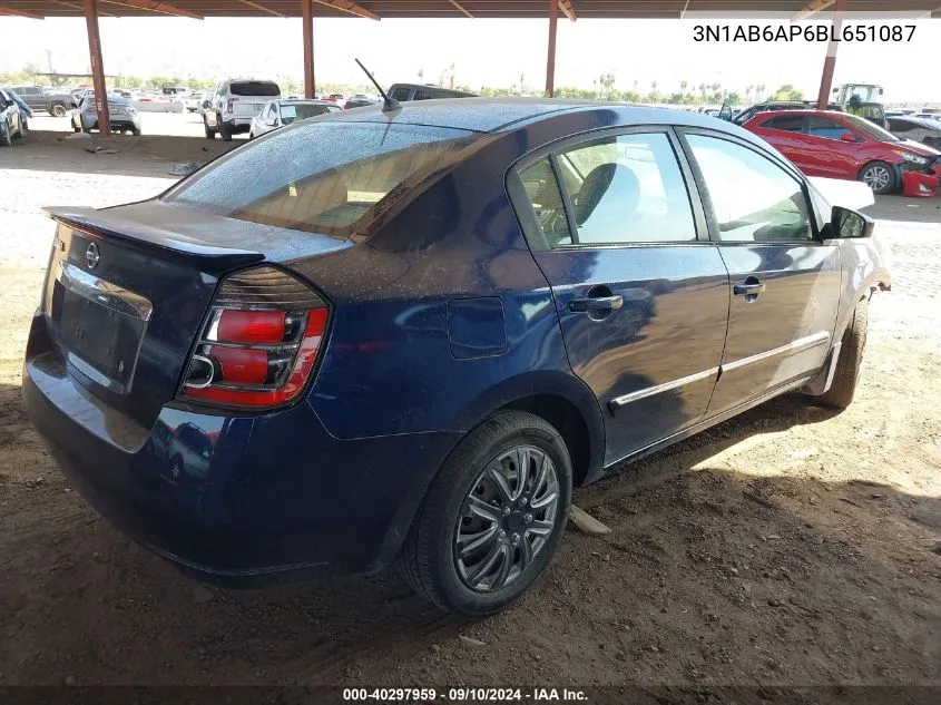 2011 Nissan Sentra 2.0/2.0S/Sr/2.0Sl VIN: 3N1AB6AP6BL651087 Lot: 40297959