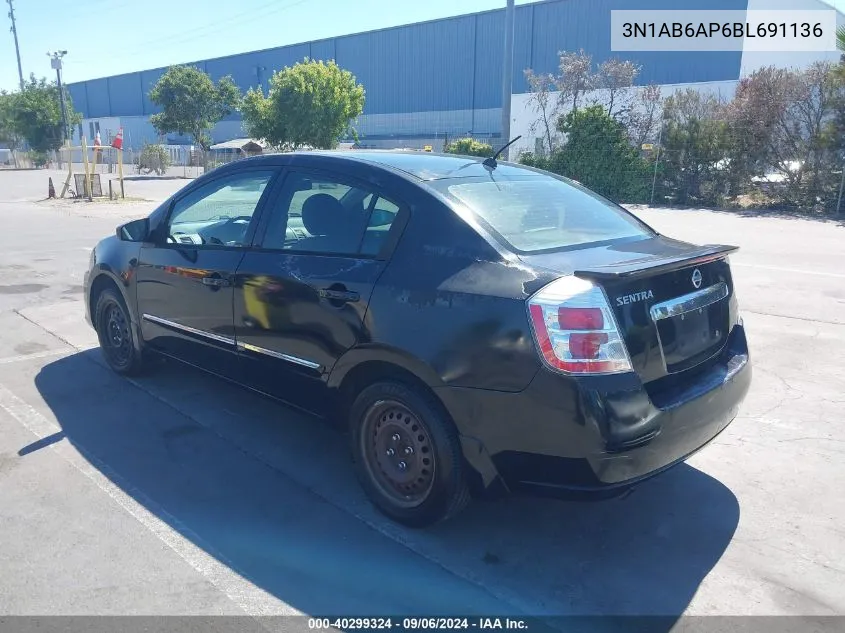 2011 Nissan Sentra 2.0S VIN: 3N1AB6AP6BL691136 Lot: 40299324