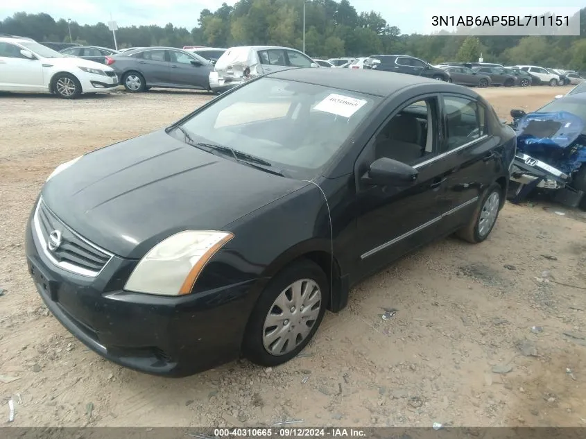 2011 Nissan Sentra 2.0/2.0S/Sr/2.0Sl VIN: 3N1AB6AP5BL711151 Lot: 40310665