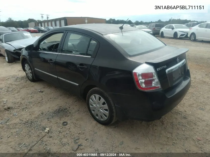 2011 Nissan Sentra 2.0/2.0S/Sr/2.0Sl VIN: 3N1AB6AP5BL711151 Lot: 40310665