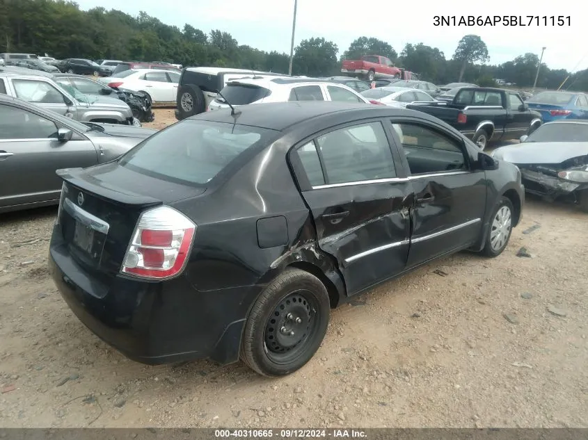 2011 Nissan Sentra 2.0/2.0S/Sr/2.0Sl VIN: 3N1AB6AP5BL711151 Lot: 40310665