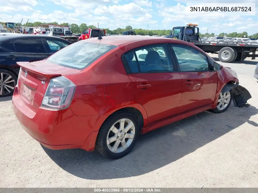 2011 Nissan Sentra 2.0/2.0S/Sr/2.0Sl VIN: 3N1AB6AP6BL687524 Lot: 40333965