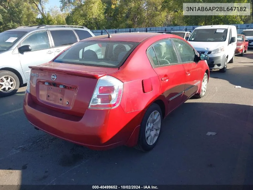 2011 Nissan Sentra 2.0S VIN: 3N1AB6AP2BL647182 Lot: 40499652