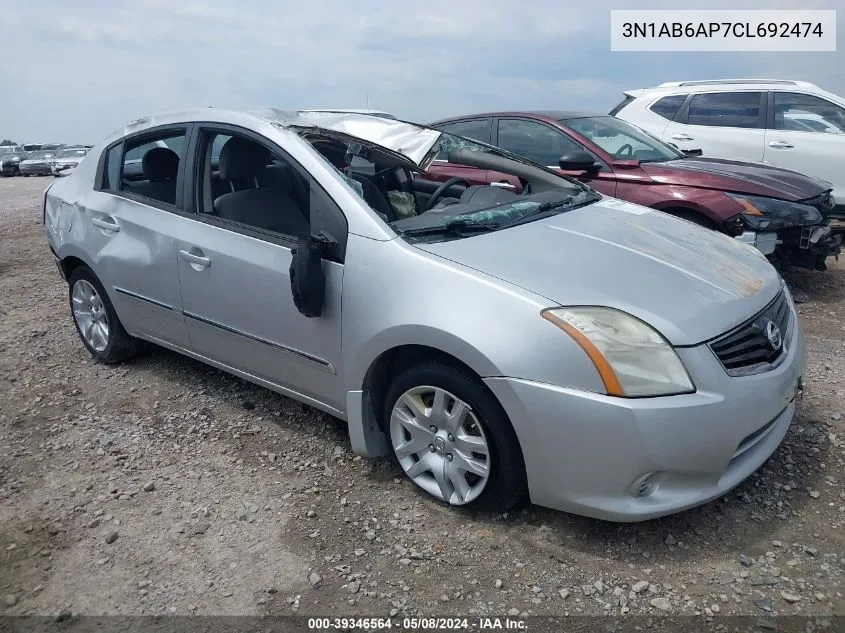 2012 Nissan Sentra 2.0 S VIN: 3N1AB6AP7CL692474 Lot: 39346564