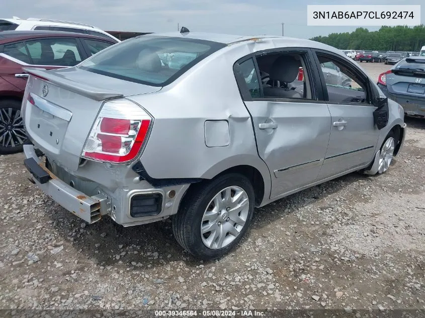 2012 Nissan Sentra 2.0 S VIN: 3N1AB6AP7CL692474 Lot: 39346564