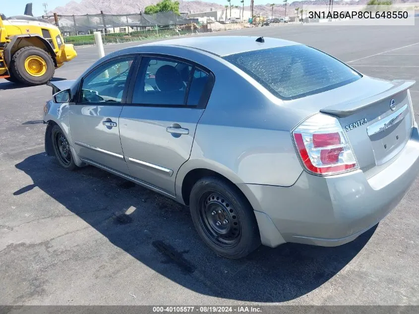 2012 Nissan Sentra 2.0 S VIN: 3N1AB6AP8CL648550 Lot: 40105577