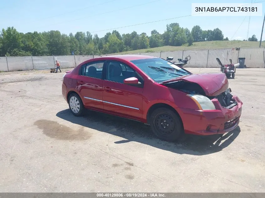 2012 Nissan Sentra 2.0 S VIN: 3N1AB6AP7CL743181 Lot: 40129806