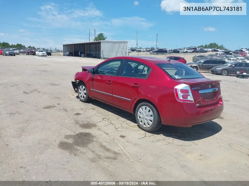 2012 Nissan Sentra 2.0 S VIN: 3N1AB6AP7CL743181 Lot: 40129806