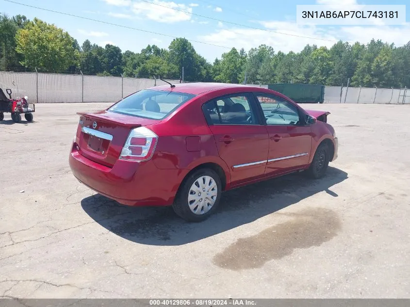 2012 Nissan Sentra 2.0 S VIN: 3N1AB6AP7CL743181 Lot: 40129806