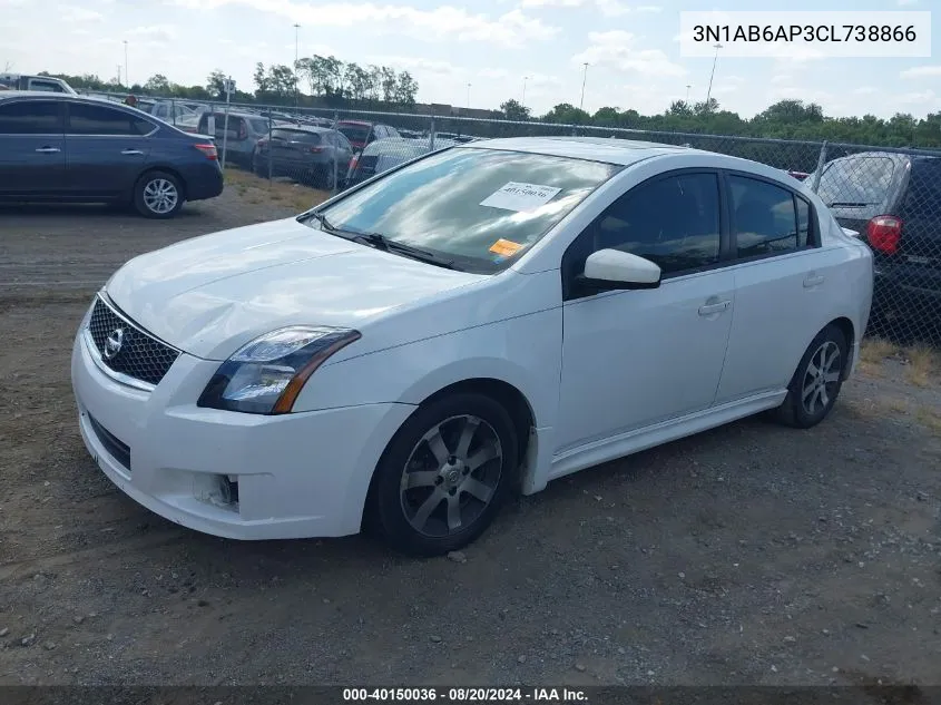 2012 Nissan Sentra 2.0/2.0S/Sr/2.0Sl VIN: 3N1AB6AP3CL738866 Lot: 40150036