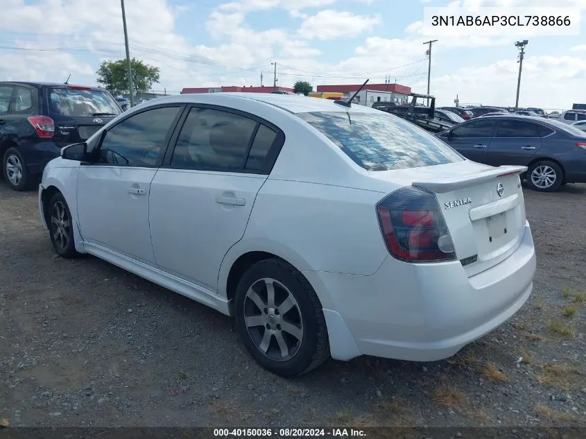 2012 Nissan Sentra 2.0/2.0S/Sr/2.0Sl VIN: 3N1AB6AP3CL738866 Lot: 40150036