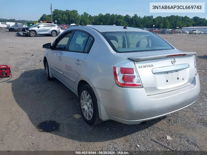 2012 Nissan Sentra 2.0 S VIN: 3N1AB6AP3CL669743 Lot: 40218044