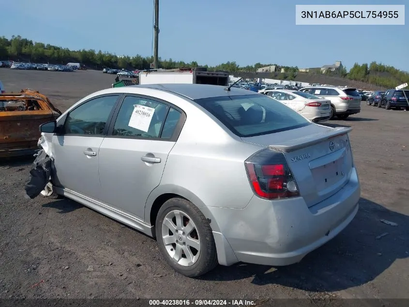 2012 Nissan Sentra 2.0/2.0S/Sr/2.0Sl VIN: 3N1AB6AP5CL754955 Lot: 40238016