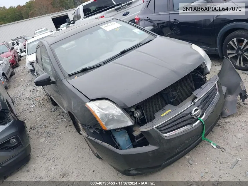 2012 Nissan Sentra 2.0 Sl VIN: 3N1AB6AP0CL647070 Lot: 40795453