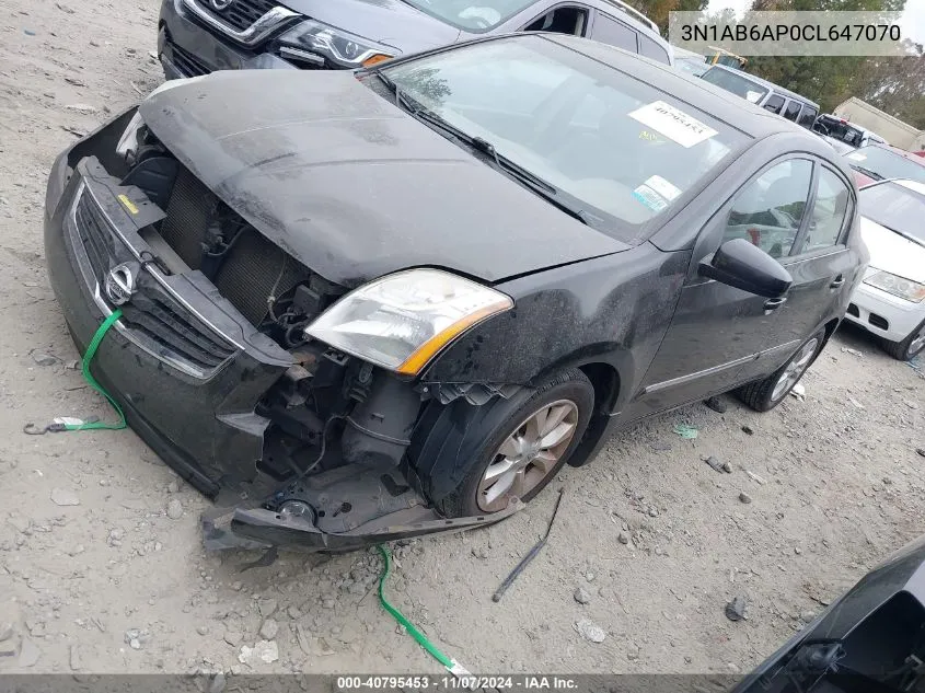 2012 Nissan Sentra 2.0 Sl VIN: 3N1AB6AP0CL647070 Lot: 40795453