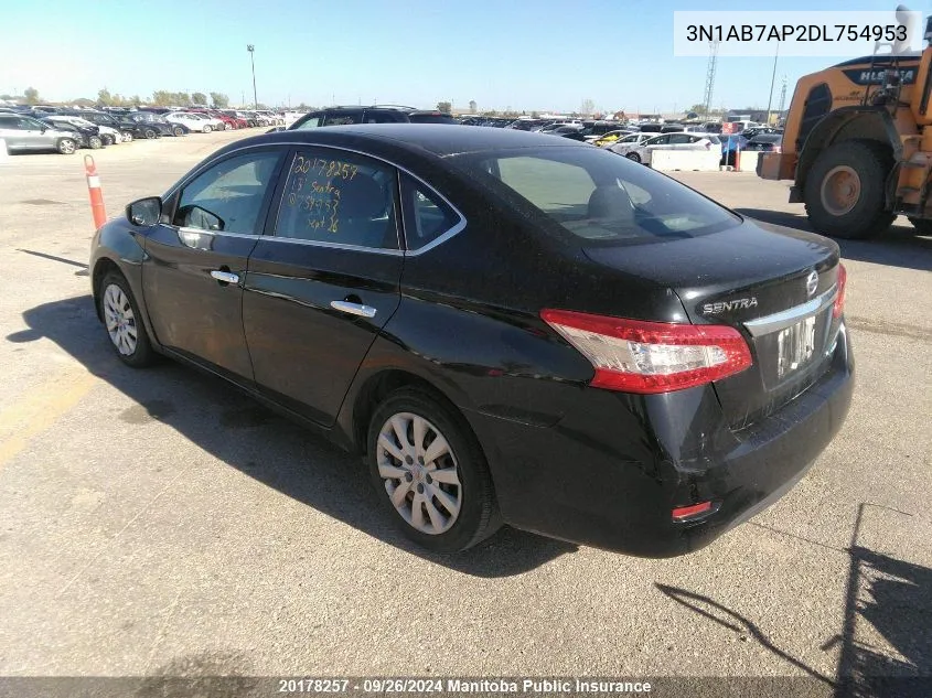 2013 Nissan Sentra S/Sv/Sr/Sl VIN: 3N1AB7AP2DL754953 Lot: 20178257