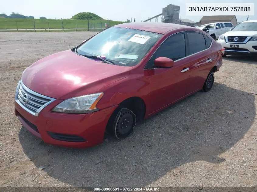 2013 Nissan Sentra S VIN: 3N1AB7APXDL757888 Lot: 39908591