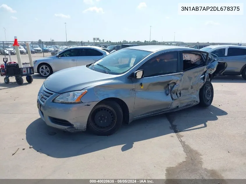 2013 Nissan Sentra Sv VIN: 3N1AB7AP2DL678375 Lot: 40020635