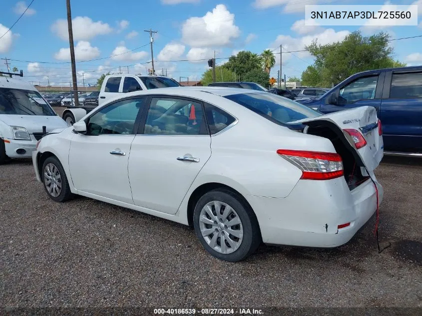 2013 Nissan Sentra S VIN: 3N1AB7AP3DL725560 Lot: 40186539