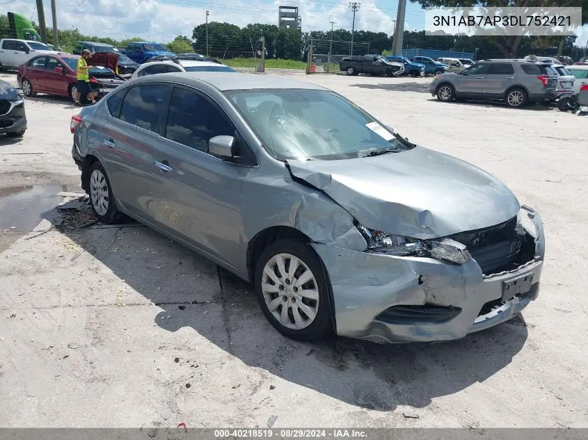 2013 Nissan Sentra Sv VIN: 3N1AB7AP3DL752421 Lot: 40218519