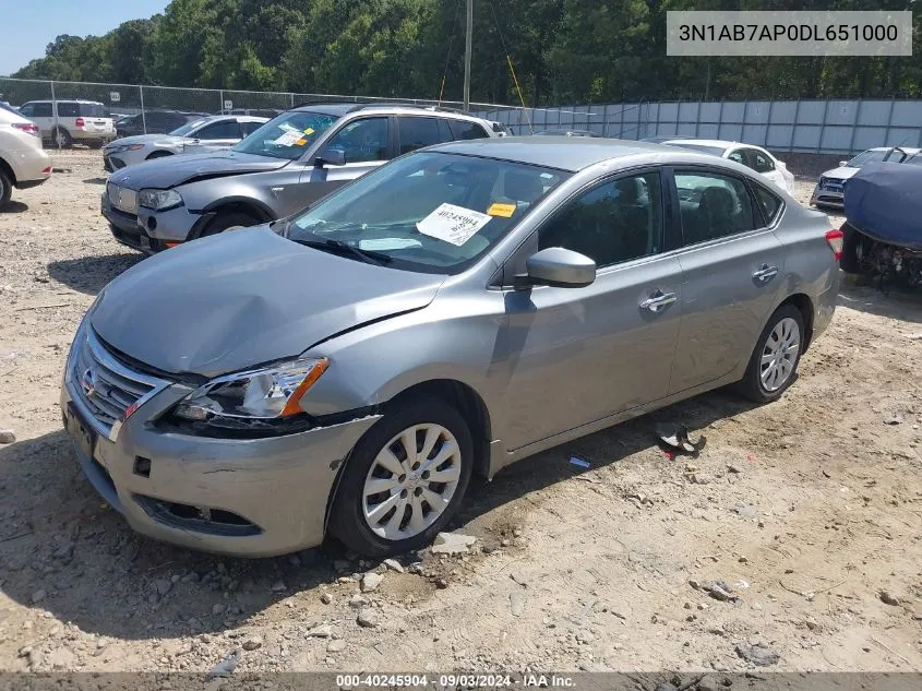 2013 Nissan Sentra Sv VIN: 3N1AB7AP0DL651000 Lot: 40245904