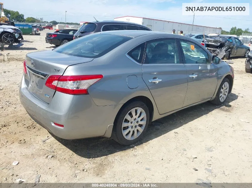 2013 Nissan Sentra Sv VIN: 3N1AB7AP0DL651000 Lot: 40245904