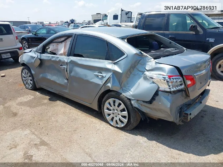 2013 Nissan Sentra S VIN: 3N1AB7AP9DL786931 Lot: 40270065