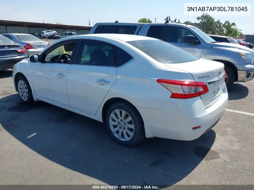 2013 Nissan Sentra Sv VIN: 3N1AB7AP3DL781045 Lot: 40379850