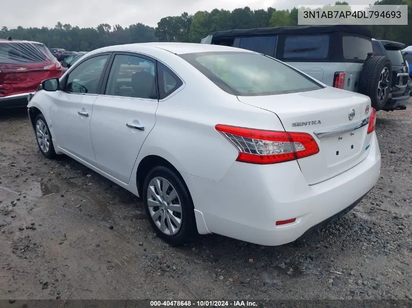 2013 Nissan Sentra S/Sv/Sr/Sl VIN: 3N1AB7AP4DL794693 Lot: 40478648