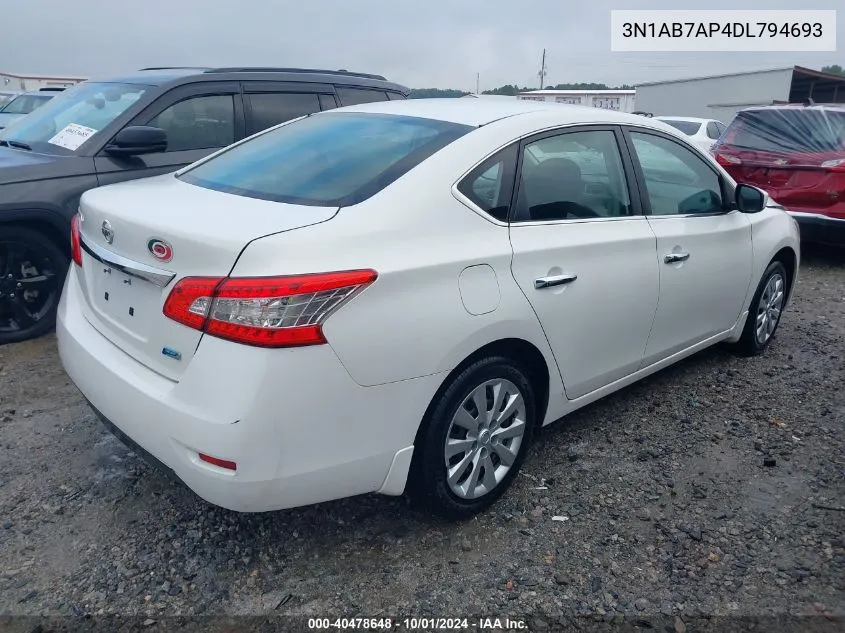 2013 Nissan Sentra S/Sv/Sr/Sl VIN: 3N1AB7AP4DL794693 Lot: 40478648