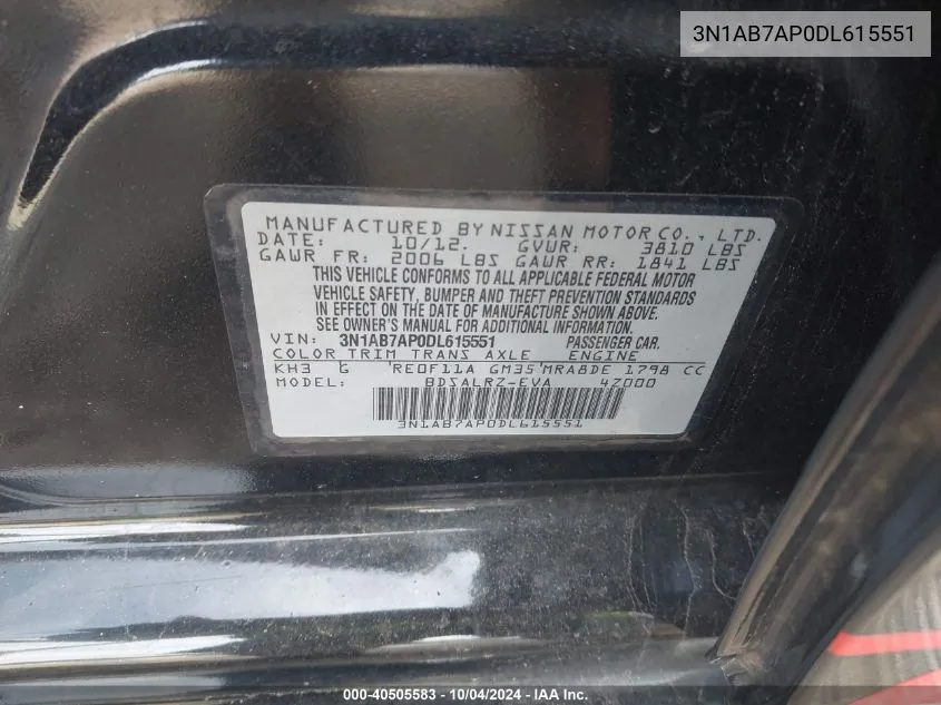 3N1AB7AP0DL615551 2013 Nissan Sentra Sr