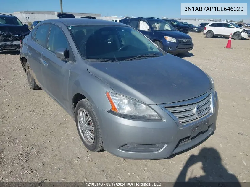 2014 Nissan Sentra VIN: 3N1AB7AP1EL646020 Lot: 12103148