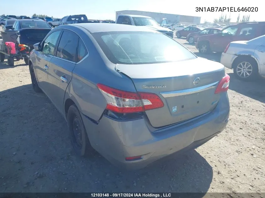 2014 Nissan Sentra VIN: 3N1AB7AP1EL646020 Lot: 12103148