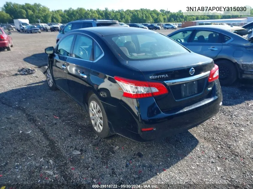 2014 Nissan Sentra S VIN: 3N1AB7AP0EY315030 Lot: 39518722