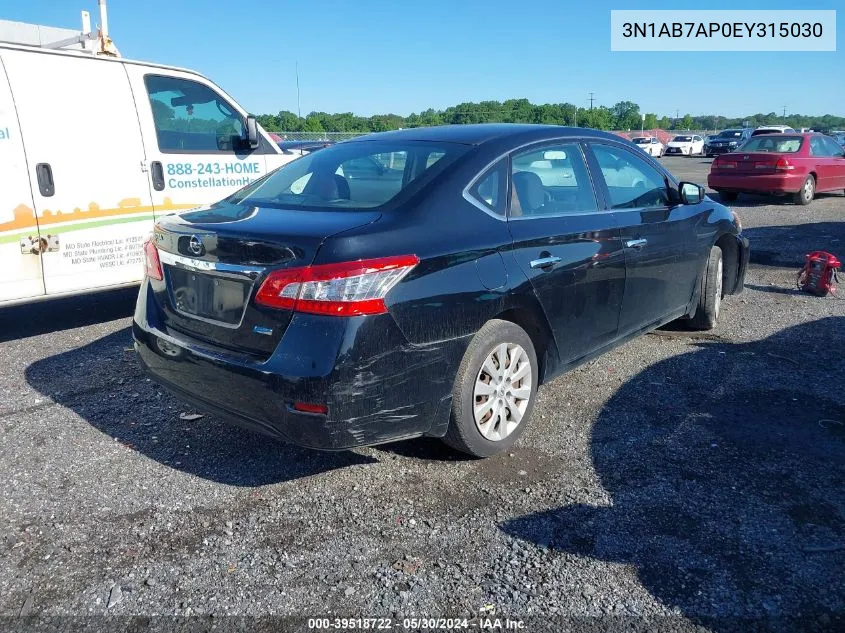 2014 Nissan Sentra S VIN: 3N1AB7AP0EY315030 Lot: 39518722