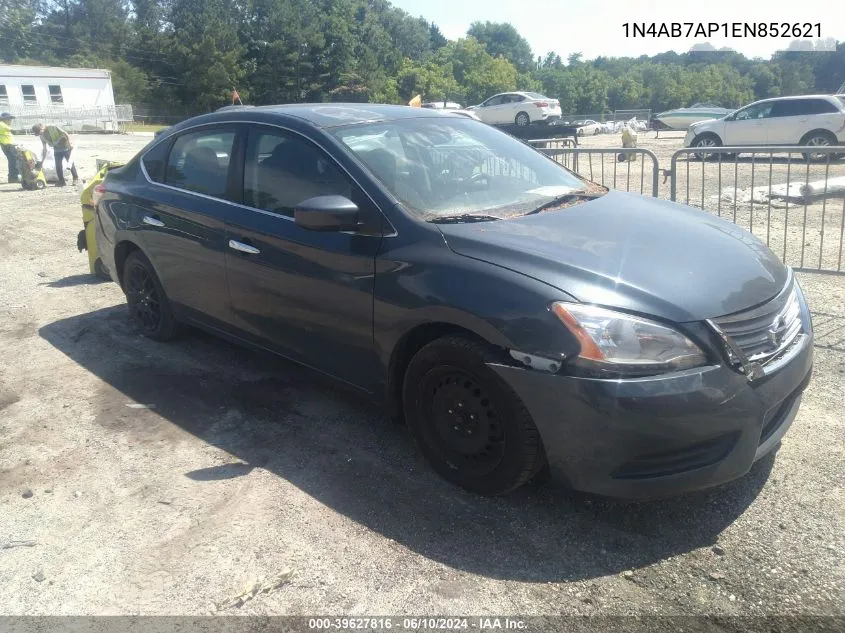 2014 Nissan Sentra Fe+ S/Fe+ Sv/S/Sl/Sr/Sv VIN: 1N4AB7AP1EN852621 Lot: 39627816