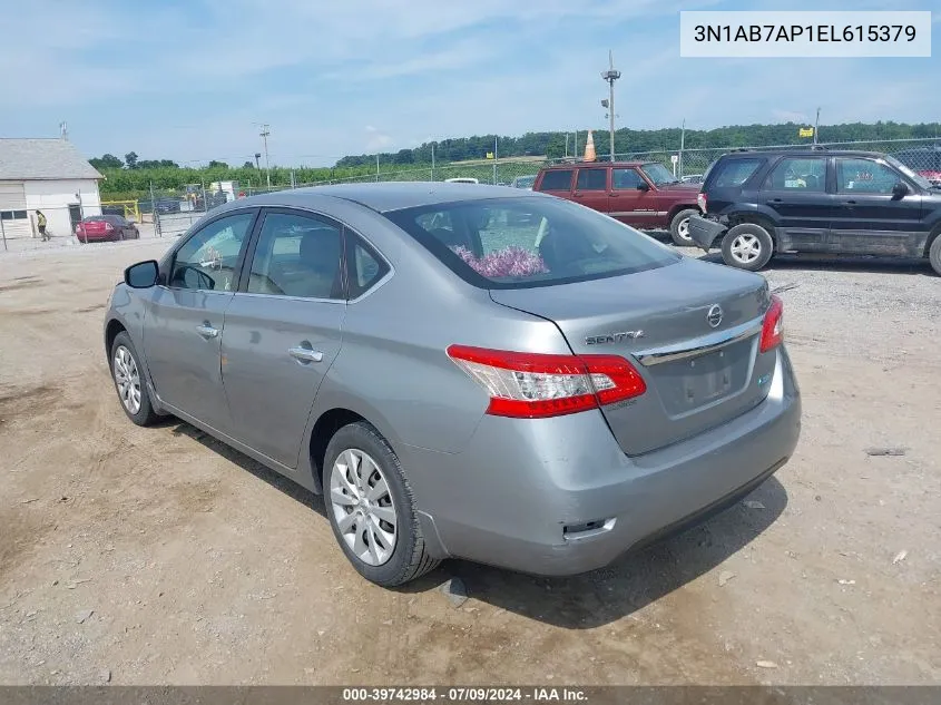 2014 Nissan Sentra S VIN: 3N1AB7AP1EL615379 Lot: 39742984