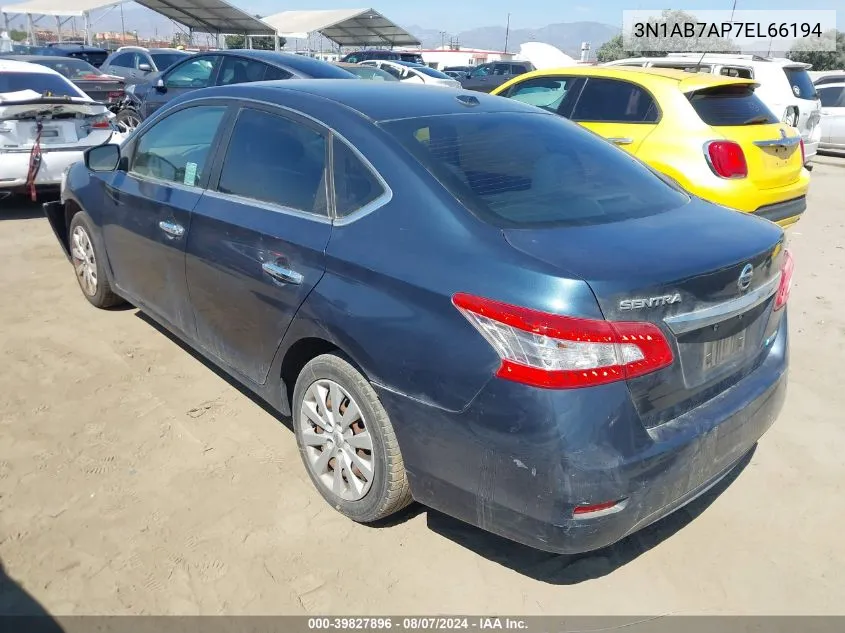 2014 Nissan Sentra S/Sv/Sr/Sl VIN: 3N1AB7AP7EL66194 Lot: 39827896