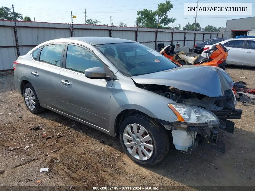 2014 Nissan Sentra S VIN: 3N1AB7AP3EY318181 Lot: 39832145