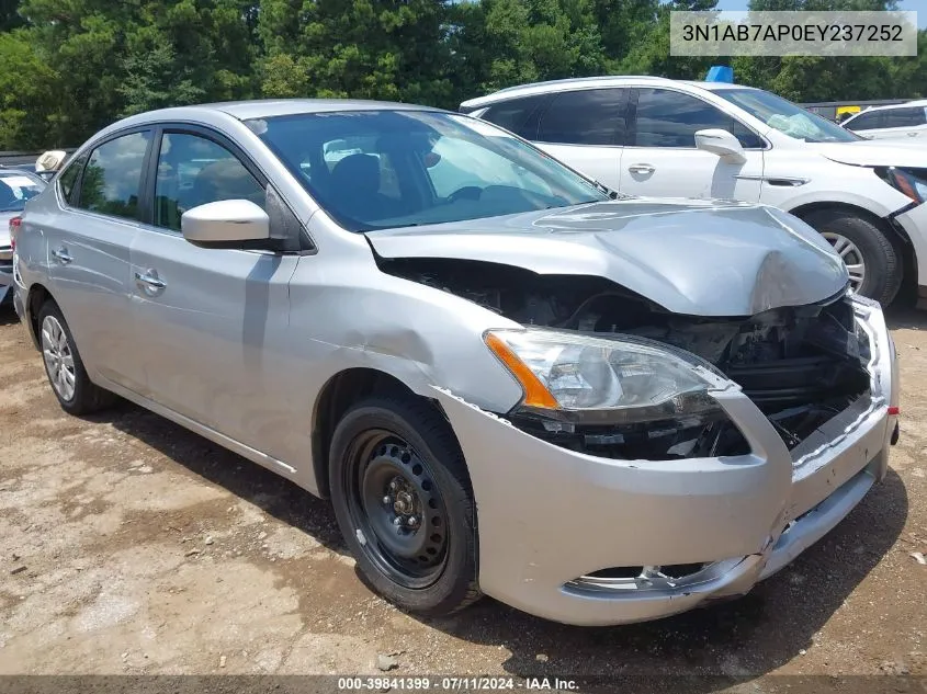 2014 Nissan Sentra Fe+ S/Fe+ Sv/S/Sl/Sr/Sv VIN: 3N1AB7AP0EY237252 Lot: 39841399