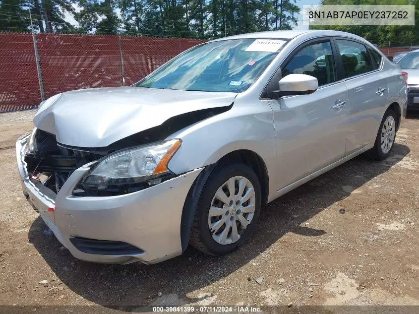 2014 Nissan Sentra Fe+ S/Fe+ Sv/S/Sl/Sr/Sv VIN: 3N1AB7AP0EY237252 Lot: 39841399